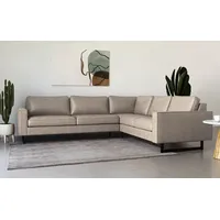 PLACES OF STYLE Ecksofa »Pinto, XXL, 250/290 cm, langer Schenkel, Ottomane«, Cord, Chenille, Lederoptik, mit Keder, Metallfüße, Wellenunterfederung beige