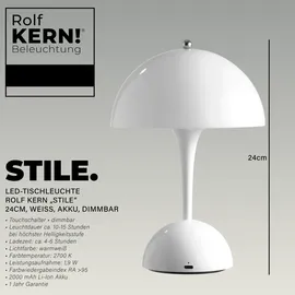 rolf-kern Tischleuchte Kunststoff 24cm Akku dimmbar weiß