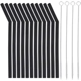 Healeved 16 Stück 1 Set schwarze Silikon-Trinkhalme, schwarze Trinkgläser, Smoothie-Strohhalme, Kaffeestrohhalme, wiederverwendbar, tropische Partygeschenke, Smoothie-Strohhalme, praktische