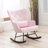 Schaukelstuhl Samt Schaukelsessel mit Metallgestell und Holzsockel Polstersessel für Wohnzimmer Retro Sessel Freizeit Relaxstuhl für