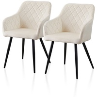 CLIPOP Esszimmerstuhl Küchenstuhl aus Samt (2er Set), Polsterstuhl Sessel mit Rückenlehne beige