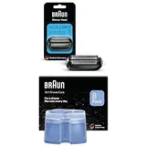 Braun Series 5 und 6 Scherkopf, Ersatzscherteil für Series 5 und 6 (Modelle ab 2020), Made in Germany, 53B, schwarz+ Braun 3-in-1 ShaverCare Reinigungskartuschen für Reinigungsstationen, 8er Pack