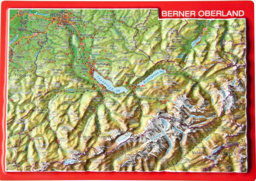Georelief Reliefpostkarte Berner Oberland - STK - bunt