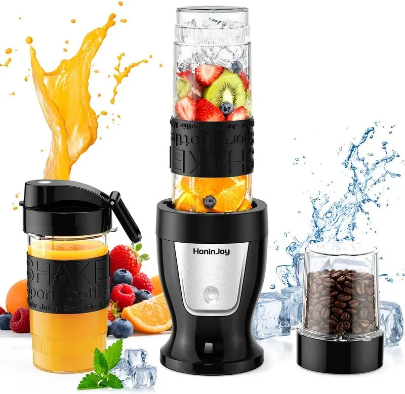 HoninJoy Smoothie-Mixer, 650W persönlicher Mixer für Shakes und Smoothies mit Mahlbecher & 2 BPA-freien tragbaren Bechern (20oz+14oz), tragbarer Mixer für Säfte, Smoothie-Maker für die Küche.
