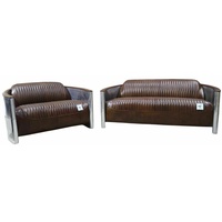 JVmoebel Sofa, Sofagarnitur 3+2 Sitzer Sofa Couchgarnitur Couch Sessel Leder Vintage Retro NEU braun
