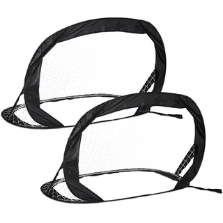 Relaxdays Pop Up Tore 2er Set, Faltbare Fußballtore für den Garten, HBT: 80x120x85 cm, Kindertore mit Tasche, schwarz