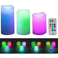 Lunartec Led Tischlampen: 3er-Set dimmbare RGB-LED-Kerzen mit Timer & Fernbedienung, bunt, IP44