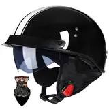 Halbschalenhelm Motorradhelm mit ABS-Schale ECE-zertifizierter Schnellverschluss und abnehmbarem Visier für Erwachsene | Chopper Helm, Mofa Helm Retro, JetHelm Halbhelm für Scooter