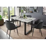 Esstisch >9230-19< in Marmor weiß, MDF - 180x75x90cm (BxHxT) - Schwarz