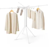 Todeco Wäscheständer platzsparend mit Wäscheklammern, 4 ausziehbaren Stangen zwischen 55 und 84cm, Wäscheständer Turm Klappbar, Mobiler Turmwäscheständer für Balkon Wäscheraum Badezimmer, weiß