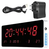 Jeffergarden Wanduhr Digitale Wand Außen Küchenwand Digitaluhr Led Kalenderuhr Temperatur Wanduhren für Wohnzimmer Dekor Eu-stecker 110-240 V (36 * 13 * 3cm-Kalendertemperatur Woche)