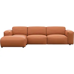 Ecksofa FLEXLUX "Lucera bequem und komfortabel durch hochwertigen Sitzaufbau, L.Form", braun (modern cognac braun), B:284cm H:73cm T:171cm, 100% Echteder, Sofas, modern & anschmiegsam, Kaltschaum, Stahl-Wellenunterfederung