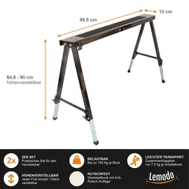 Lemodo Arbeitsbock Stahl schwarz höhenverstellbar 2er Set