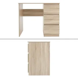 ML-Design Schreibtisch mit 3 Schubladen, 90x76x50 cm, in Sonoma-Eiche,
