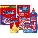 SOMAT Tabs 63 AW all in 1 Extra, Geschirrspül Tabs für Sauberkeit, bekämpft eingetrocknete Rückstände + Klarspüler + Intensiv-Maschinenreiniger + Spezial-Salz + Deo Perls + Maschinenreiniger