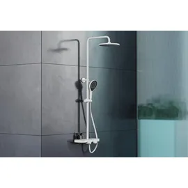 Bernstein - Duschsystem Thermostat BS371 Weiß matt mit Ablagefläche Duschkopf D2211R Rundes Design Weiß/Schwarz matt Handbrause HB153R Rundes Design