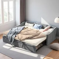 JiaOyu Multifunktionales Schlafsofa, ausziehbar 90/180 x 200 cm, Ausziehbar 2-Sitzer-Sofa mit Schlaffunktion & Lattenrost, samtbezogen, ideal für Wohnzimmer und Gästezimmer (ohne Matratze)