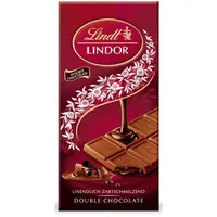 Lindt Schokolade LINDOR Double Chocolate Tafel | Feinste Vollmilch-Schokolade mit einer unendlich zartschmelzenden dunklen Füllung | Schokoladentafel | Schokoladengeschenk, 100g