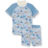 Playshoes Unisex Kinder UV-Schutz Bade-Set zweiteilig Schwimmshirt Badeshorts Badebekleidung, Dino Allover, 122/128