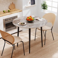 WISFOR Esstisch Marmor Optik, runder Küchentisch Esszimmertisch für 2-4 Personen, Tisch mit rutschfesten Beinen aus Metall, Modern Design, Hellgrau