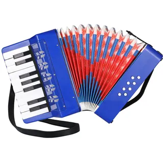 TLGREEN Akkordeon Kinder, 17 Tasten, 8 Bässe, Piano Akkordeon, Ziehharmonika, mit Einstellbaren Trageriemen, für Erwachsene und Kinder ab 3 Jahren, Musikinstrument, Geschenk für Anfänger, Blau
