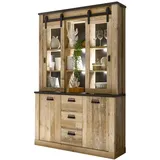 furn.design Buffetschrank in Used Wood hell und anthrazit Vitrinenschrank 133 x 201 cm,