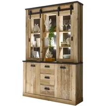 furn.design Buffetschrank in Used Wood hell und anthrazit Vitrinenschrank 133 x 201 cm,