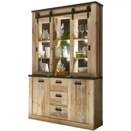 furn.design Buffetschrank in Used Wood hell und anthrazit Vitrinenschrank 133 x 201 cm,