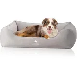 Knuffelwuff orthopädisches Hundebett Jona Samt M-L Grau | Memory Foam | Bezug abnehmbar waschbar | gelenkschonend wärmend langlebig | für kleine mittelgroße große Hunde