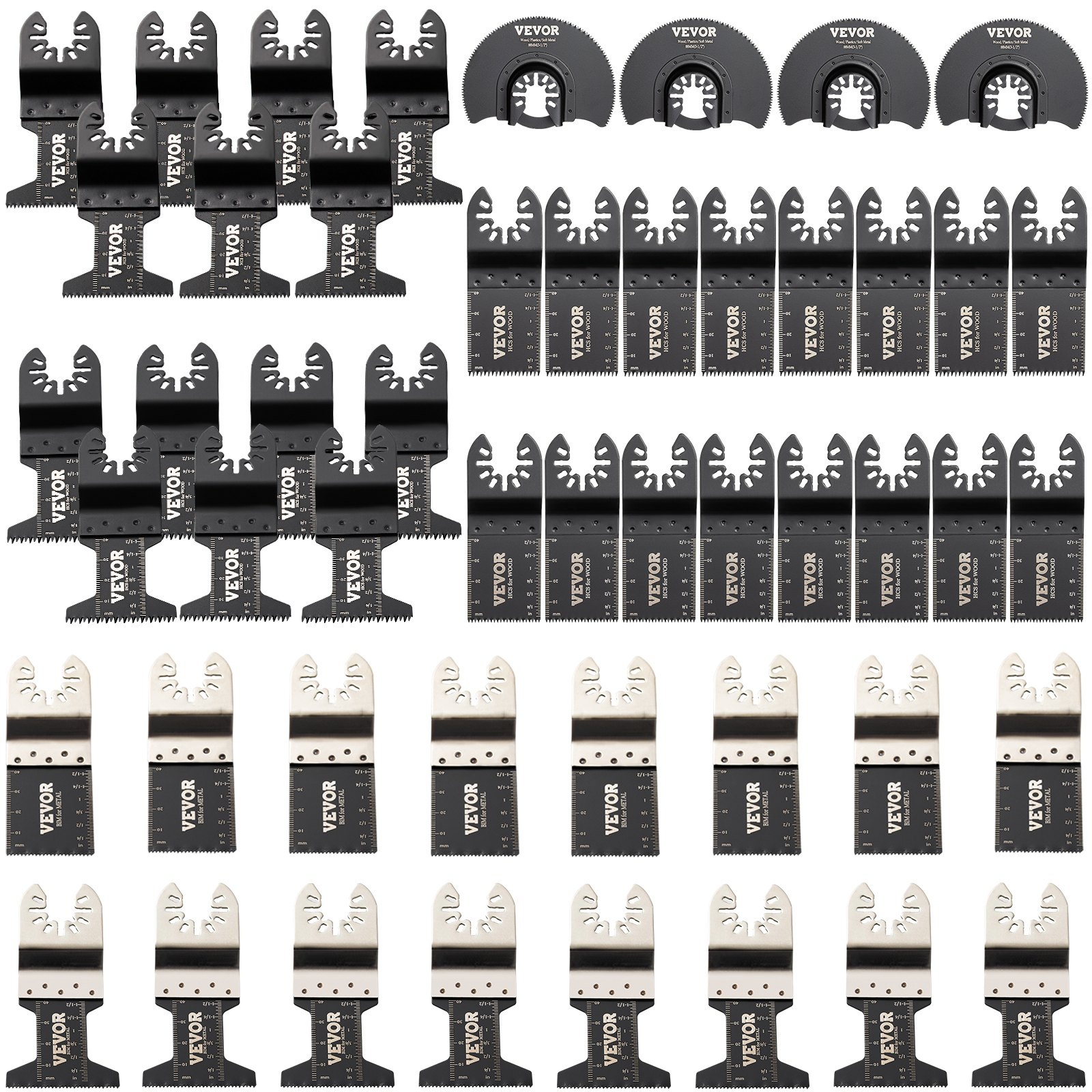 VEVOR 50x Sägeblatter Oszillierendes Zubehör Set HCS+Edelstahl Multitool Segmentsägeblatt 1-3/4 Zoll 1-3/8 Zoll 3-1/2 Zoll Multifunktionswerkzeug Zubehör Set für Fein Multimaster Milwaukee usw.