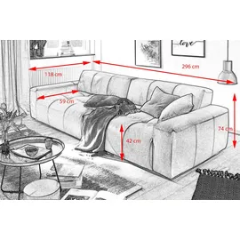 KAWOLA Big Sofa PALACE 3-Sitzer mit Sitztiefenverstellung Leder taupe