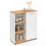 IDMarket - Beistellbuffet 70 cm VITO 3 Regale und Schrank weiß und Holzplatte