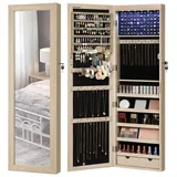 SONGMICS Schmuckschrank Spiegelschrank mit LED Beleuchtung and Spiegel beige