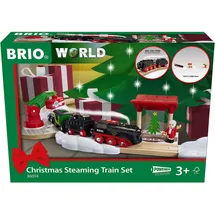 BRIO 36014 Batterie-Dampflok Weihnachts-Set - Aus dem Schornstein der Lokomotive strömt kalter Wasserdampf - Großes Schienenlayout für eine Rundtour um den Weihnachtsbaum, empfohlen ab 3 Jahren
