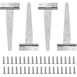 Chstarina 4 Pcs 150mm T-Scharnier Schwerlast Dreieck Scharniere Türscharniere Verzinkt T-Förmige Scharniere Gartentorband Klappbar Verzinkt zum Gartentüren Schuppentür Scheunentore Silber