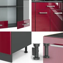 Vicco R-Line Küchenzeile 140 cm bordeaux hochglanz/anthrazit