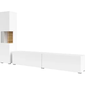 INOSIGN Wohnwand INOSIGN "Ava, Wohnzimmer-Set hängend/stehend montierbar, Vitrine, Lowboard", braun (weiß matt, eichefarben votan), B:216cm, Kastenmöbel-Sets, Wohnwand, 2-tlg.