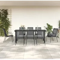 VidaXL 9-tlg. Garten-Essgruppe Schwarz Stahl und Textilene