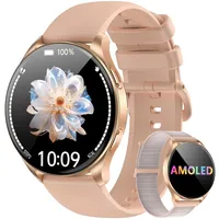 Blackview Smartwatch Damen Herren, AMOLED-Bildschirm, Virtuelle Always-On-Uhr, tätigen/empfangen, Sportuhr mit Puls-Schlaf-SpO2-Schritte-Kalorien-Kilometer, 2 Armbänder (Silikon/Nylon),für Android iOS