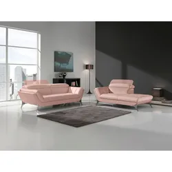 Polstergarnitur EGOITALIANO "Sueli", rosa (rose), B:180cm T:110cm, Leder CAREZZA (echtes Rindsleder) ist ein Naturleder, dass die ursprünglichen Eigenschaften der Haut nicht verändert. Das Vorhandensein von verheilten Narben, Körnungsunterschiede, Falten, Adern, Unterschiede in den Farbtönen und andere Spuren, die die Natur auf diesen Fellen hinterlassen hat, sind ein Beweis für die absolute Echtheit und das Zeugnis ihres großen Wertes., Sitzmöbel-Sets, bestehend aus Sofa und Recamiere, Kopfteilverstellung, Bezug Leder