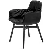 Armlehnstuhl Leya Freifrau Bezug Leder ebony, Gestell Eiche schwarz, Designer Hoffmann Kahleyss Design, 58x86x59 cm