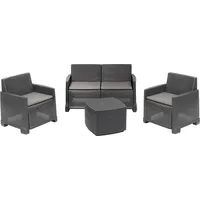 Outdoor-Lounge-Set Peschici, Gartenkomposition mit 2 Sesseln, 1 Sofa und 1 Aufbewahrungstisch, Rattan-Effekt mit Kissen, 100 %  Italy, Anthrazit - Schwarz