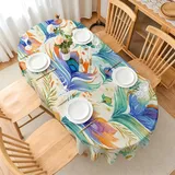 Pfauenfedern Tischdecke Ovale 240x140 cm, Fleckabweisende Abwaschbare Tischdecke mit Blumen Muster, Abstrakt Gartentischdecke, Für Küche, Esszimmer -AAr24