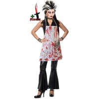 Karneval-Klamotten Zombie-Kostüm Horror Erwachsene blutige Schürze Messer mit Blut, Frauenkostüm Halloween, weiße Schürze mit Blutflecken grau|rot
