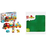 LEGO DUPLO Disney Mickys und Minnies Geburtstagszug, Zug-Spielzeug & DUPLO Bauplatte in Grün, Grundplatte für DUPLO Sets, Konstruktionsspielzeug für Kleinkinder 10980