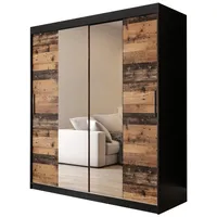 Abiks möbel MÖBEL Kryspol Schwebetürenschrank, Schwarz, Kunststoff, Nachbildung, 8
