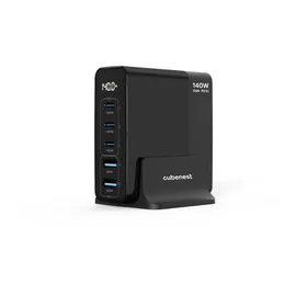 CubeNest S5D0 PD 3.1. 3*USB-C+2xUSB-A GaN-Adapter 140W Schnellladegerät USB-C-Kabel Desktop-Ladegerät - Schwarz