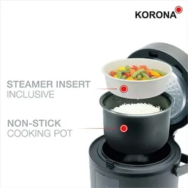 KORONA 58011 Reiskocher Dampfgarer Warmhaltefunktion LED Display Touch Buttons | Schwarz