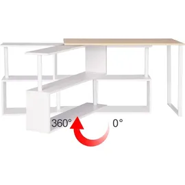 Woltu Schreibtisch Eckschreibtisch Computertisch Bürotisch Arbeitstisch mit Ablagen MDF Hell Eiche -