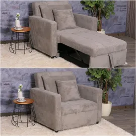 MCW Schlafsessel MCW-L90 Cord 200 x 100 x 70 cm Grau mit Schlaffunktion